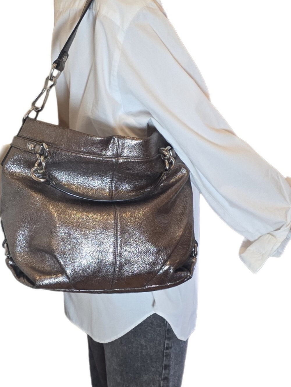 Coach Brooke Hobo Bag Metallic Pewter Leather Vintage